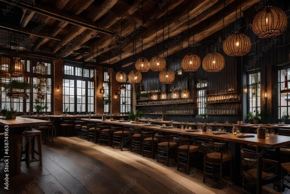rustic-inspired restaurant interior that pays homage to local craftsmanship and cuisine.