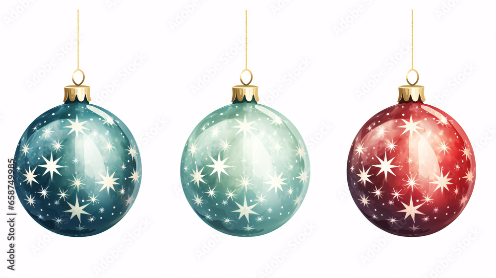 Set of creative Merry Christmas balls for Christmas tree decoration. Watercolor collection. Set of creative Merry Christmas balls for Christmas tree decoration. Watercolor collection.