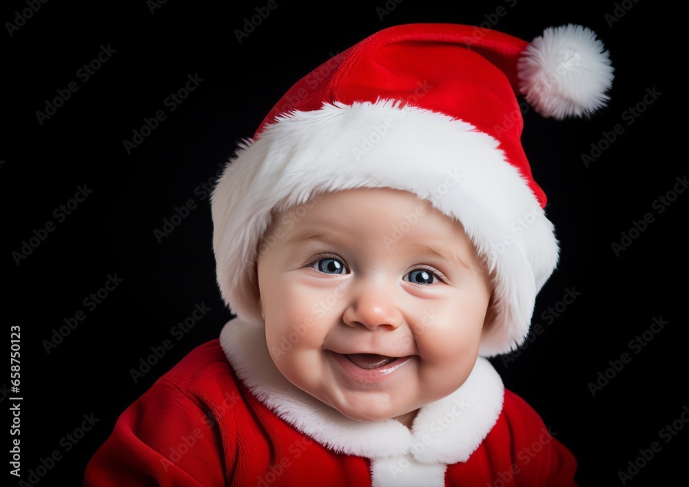 A beautiful baby wearing a Christmas Santa outift A beautiful baby wearing a Christmas Santa outift
