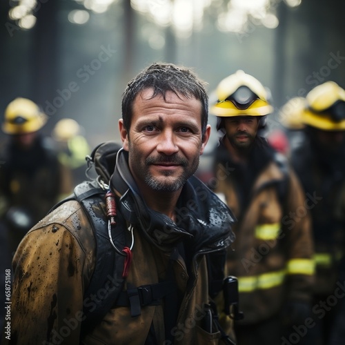 A man works as a firefighter in the forest