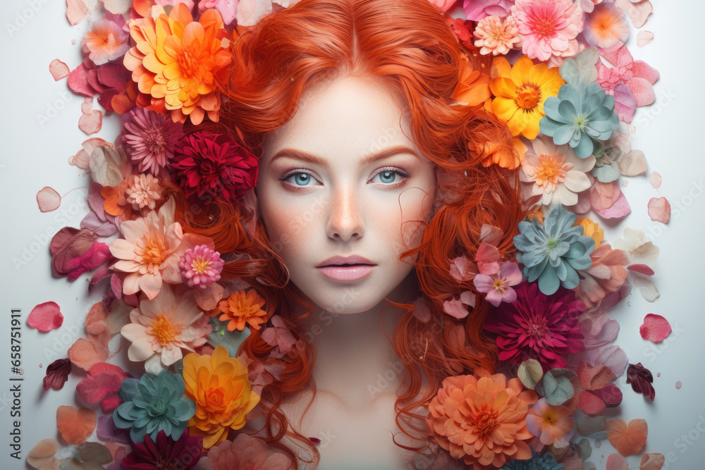 Acrylic Colors Photo Effect of a beautiful red-haired young woman