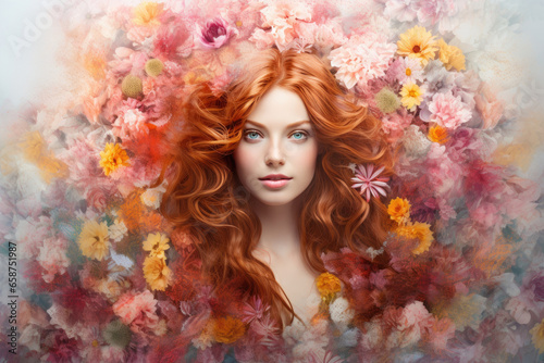 Acrylic Colors Photo Effect of a beautiful red-haired young woman