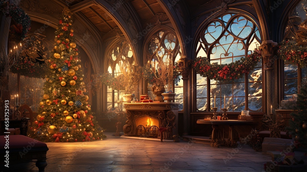 An enchanting view of a room bathed in the soft, magical glow of a splendid Christmas tree
