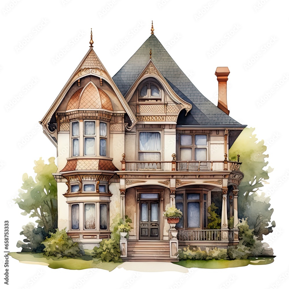 Drawing of a beautiful home property on a white background.