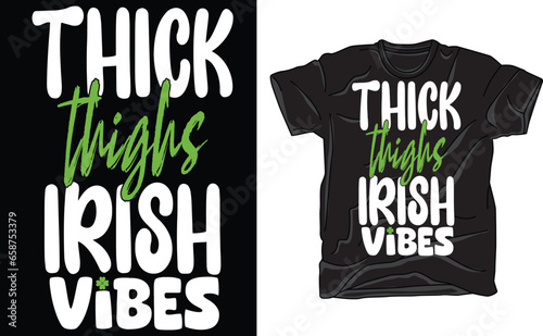 Thick Thighs Lucky Vibes St. Patricks Day Shirt, Cute Womens St Pattys Day Tshirt, Funny St Paddy Days T Shirt For Her, Irish Tee