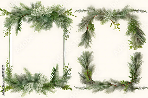 Christmas fir branches frame set offers festive borders ideal for holiday cards and decor. Authentic fir designs give a natural, wintry touch. Perfect for the festive season!