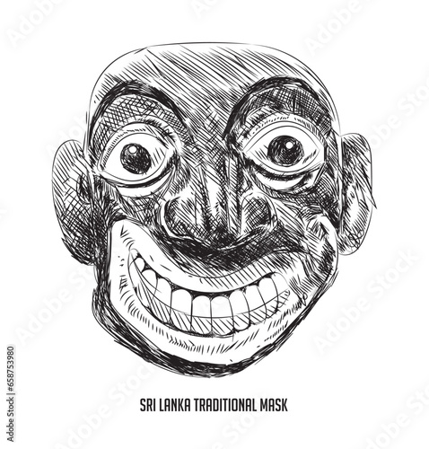sri lankan traditional mask,hand drawing.vector art. (ID: 658753980)