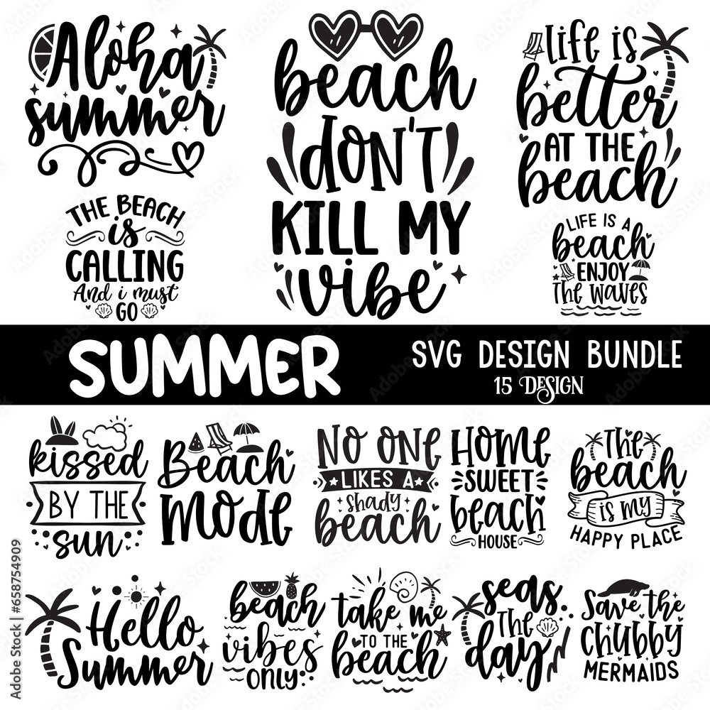 Fototapeta premium Summer Bundle,Beach Design,Summer Shirts ,Flip Flops Design,Summer Vibes Bundle,Summer Babe Svg Bundle,Holiday Quote ,Funny Quotes Design,
