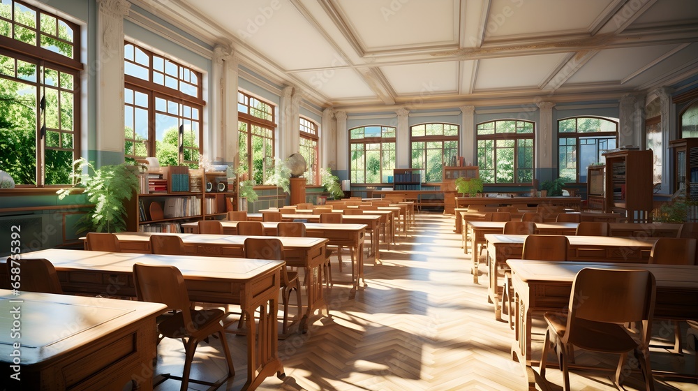 Empty Restaurant Interior with Stylish Architecture and Window View. A spacious dining area with an empty table and chairs. Empty Restaurant Interior with Stylish Architecture and Window View. A spacious dining area with an empty table and chairs.