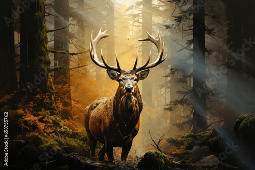 An illustration of a deer in a forest
