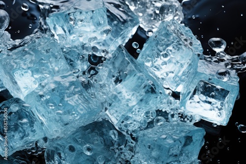crushed Ice and water splashes background.
