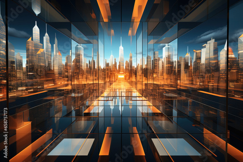 conceptual inception view of manhattan on orange tones. buildings