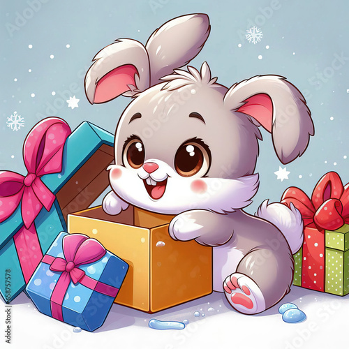 Cute little bunny opening a...
