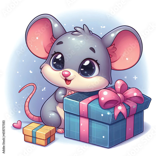 Cute little mouse opening a...