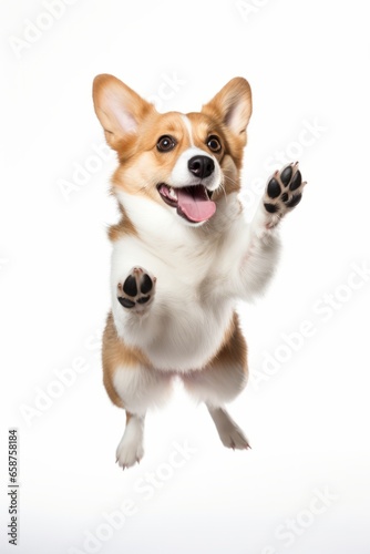 Funny active pet. Cute Corgi dog isolated on white background