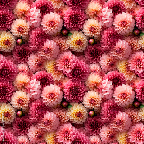 dahlias  seamless pattern. floral background  top view  natural infinitely repeating backdrop.