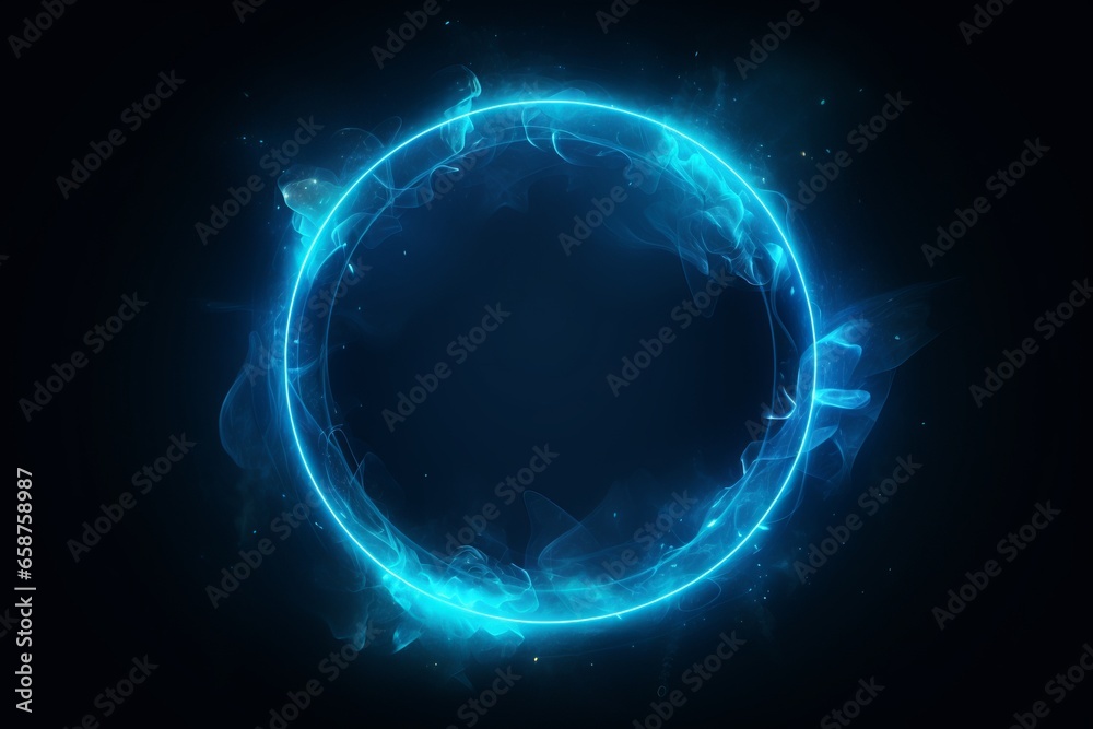 Neon blue color geometric circle on dark background