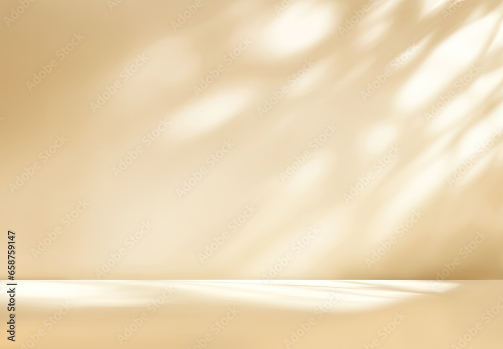 Blurred shadow from tree branches on the light beige wall. Minimalistic abstract studio background for product presentations. Spring and summer. Blurred shadow from tree branches on the light beige wall. Minimalistic abstract studio background for product presentations. Spring and summer.