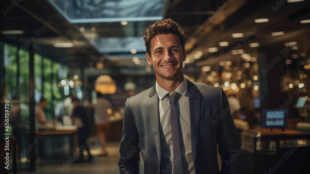 Portrait of a successful businessman against the backdrop of an office, beautiful lighting. Portrait of a successful businessman against the backdrop of an office, beautiful lighting.