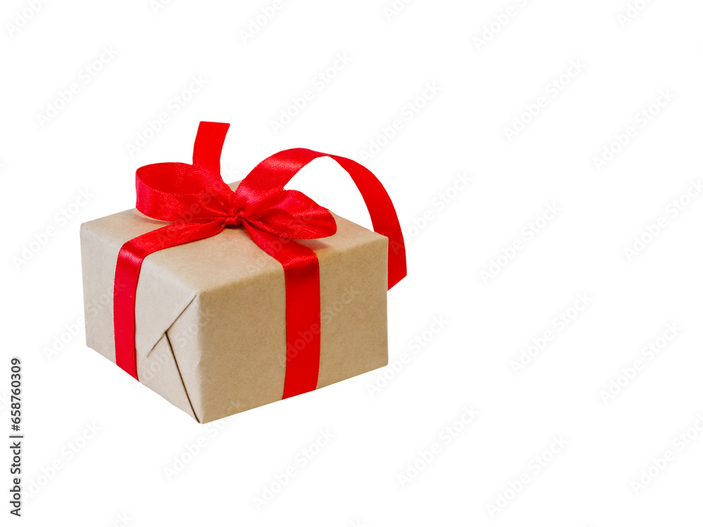 Obraz premium Gift boxed isolated on white, gift boxed with red ribbon and bow. Birthday celebration concept.