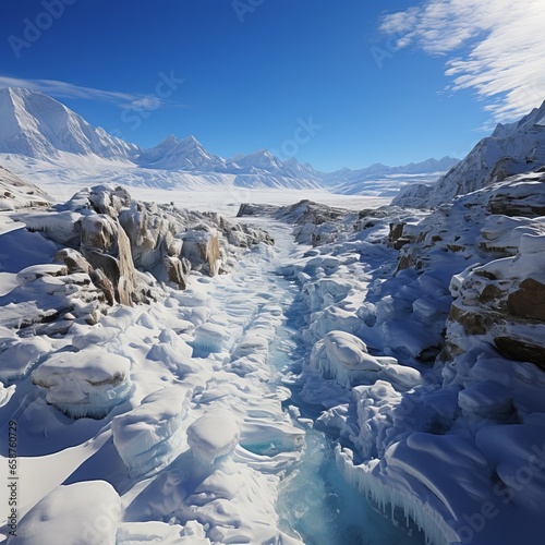 
Antarctica and Arctic, glaciers and snowy landscape.
Glacial retreat (modern deglaciation). Concept: Environmental problems, melting and degradation of glaciers. photo