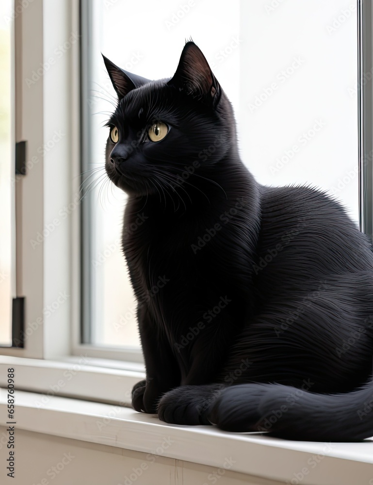 black cat on the sill