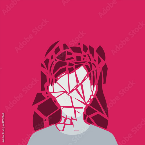 A broken Face of a woman. Faceless portrait. Isolated Vector Illustration