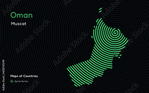 Creative map of Oman. Political map. Capital Muscat. World Countries vector maps series. Spiral fingerprint series