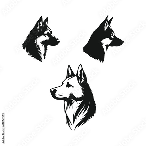 Vector silhouette of a husky dog head on a white background.