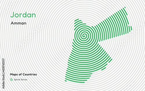 Creative map of Jordan. Political map. Capital Amman. World Countries vector maps series. Spiral fingerprint series