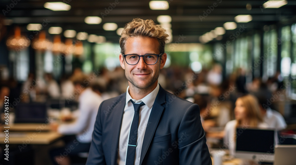 Portrait of a successful businessman against the backdrop of an office, beautiful lighting. Portrait of a successful businessman against the backdrop of an office, beautiful lighting.