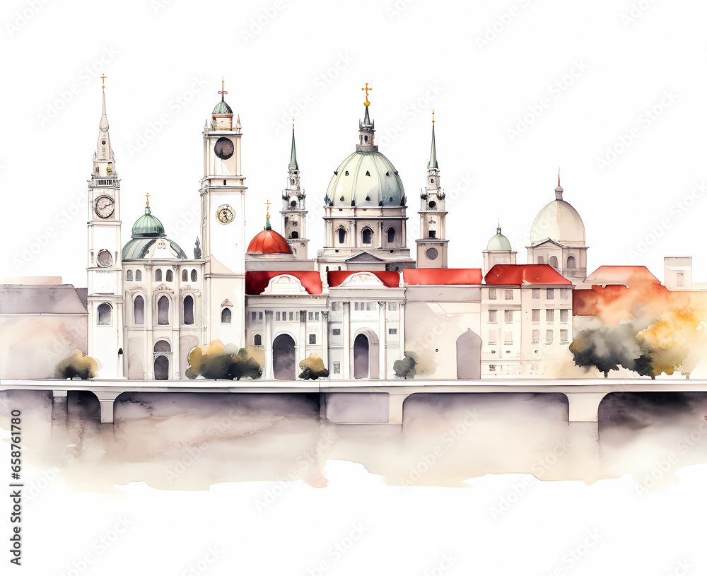 Illustration of beautiful view of Vienna, Austria
