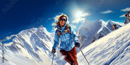 Illustration of a beautiful winter holiday in the Alps photo