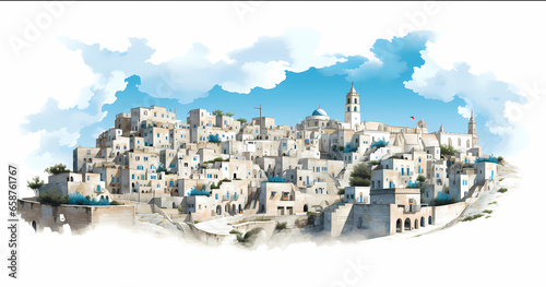 Illustration of beautiful view of Matera, Italy