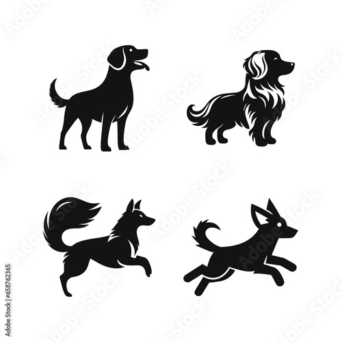 Set of different dogs silhouettes on white background. Vector illustration.