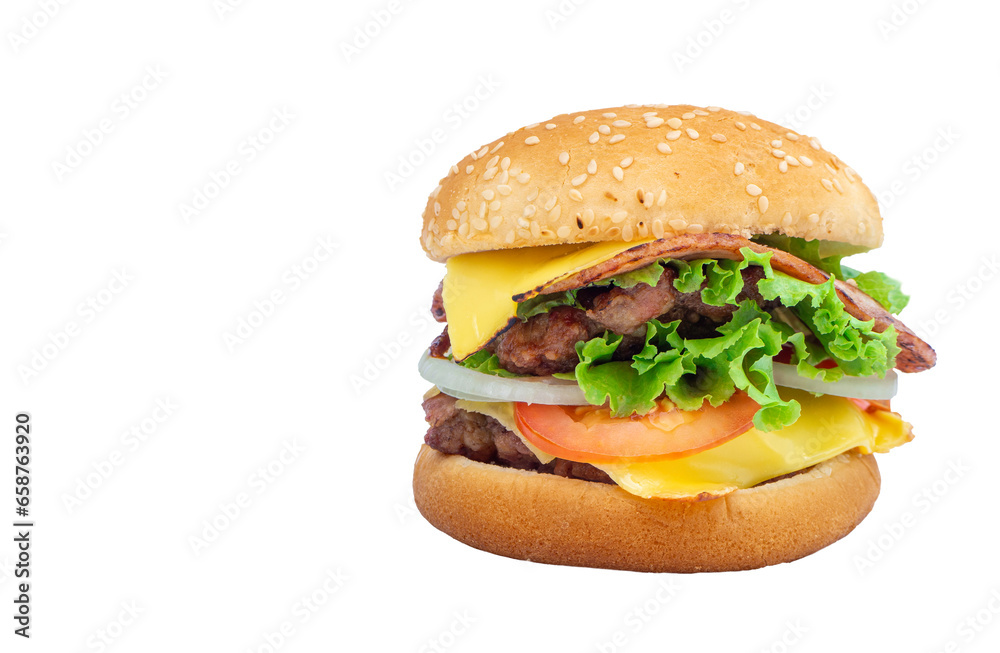 Homemade classic hamburger isolated on white background with clipping path