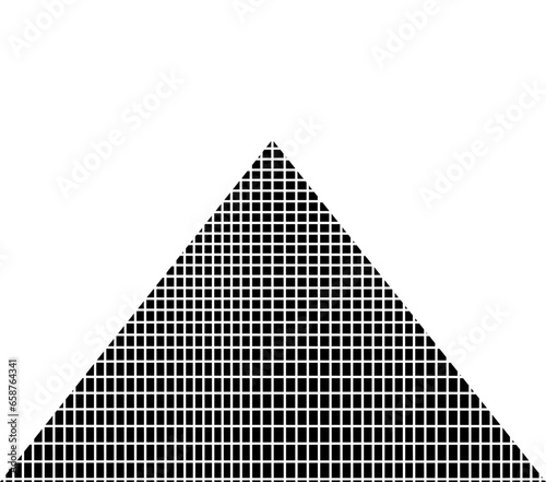 Single triangle or pyramid shape with grids pattern. Black and white vector design.