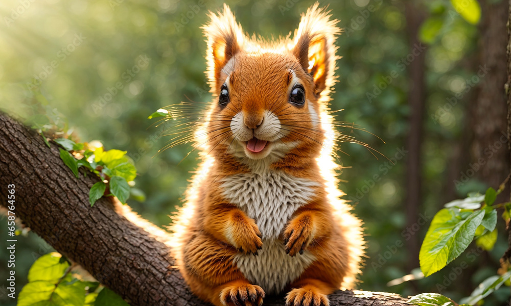 Cute squirrel on a branch in the forest Cute squirrel on a branch in the forest