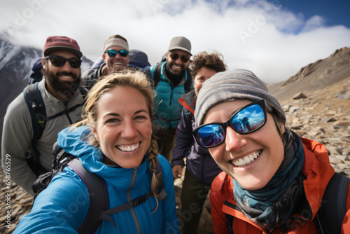 selfie of a group of friends having fun in the mountains © Simone
