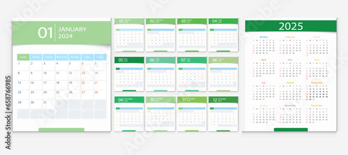 Calendar for 2023, calendar 2024, calendar 2025, week start Sunday corporate design template vector.