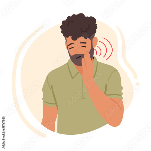 Man Suffering From Toothache. Dental Pain Problem. Flat Vector Illustration.
