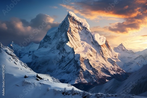 Magical Mountain Landscape  A Winter Wonderland of Majestic Peaks and Icy Serenity in Vibrant Hues