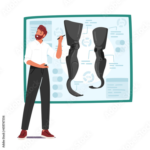 Engineer Presenting Prosthetic Leg Design on Screen