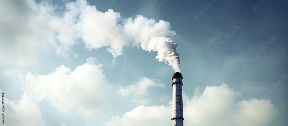 Large plume of smoke from factory chimney With copyspace for text