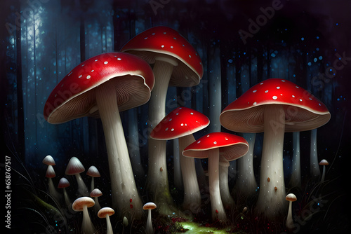 Fantasy mushrooms. Generative AI