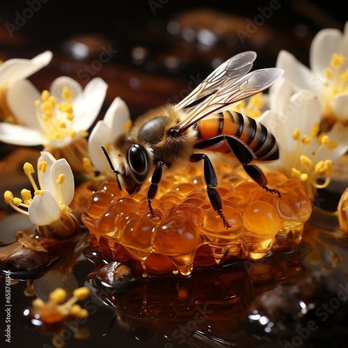 A honeybee crawls on the hard center of an honeycomb © Mstluna