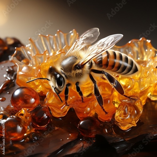 A honeybee crawls on the hard center of an honeycomb © Mstluna
