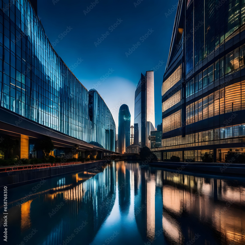 Obraz premium Futuristic cityscape at dusk