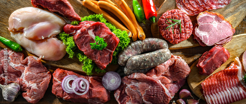 Composition with a variety of meat products photo