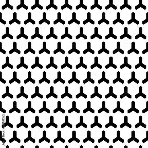 Interlocking three pronged blocks. Repeated black stars on white background.. Seamless surface pattern design with mosaic ornament. Pavement motif. Flooring wallpaper. Digital paper. Vector art.